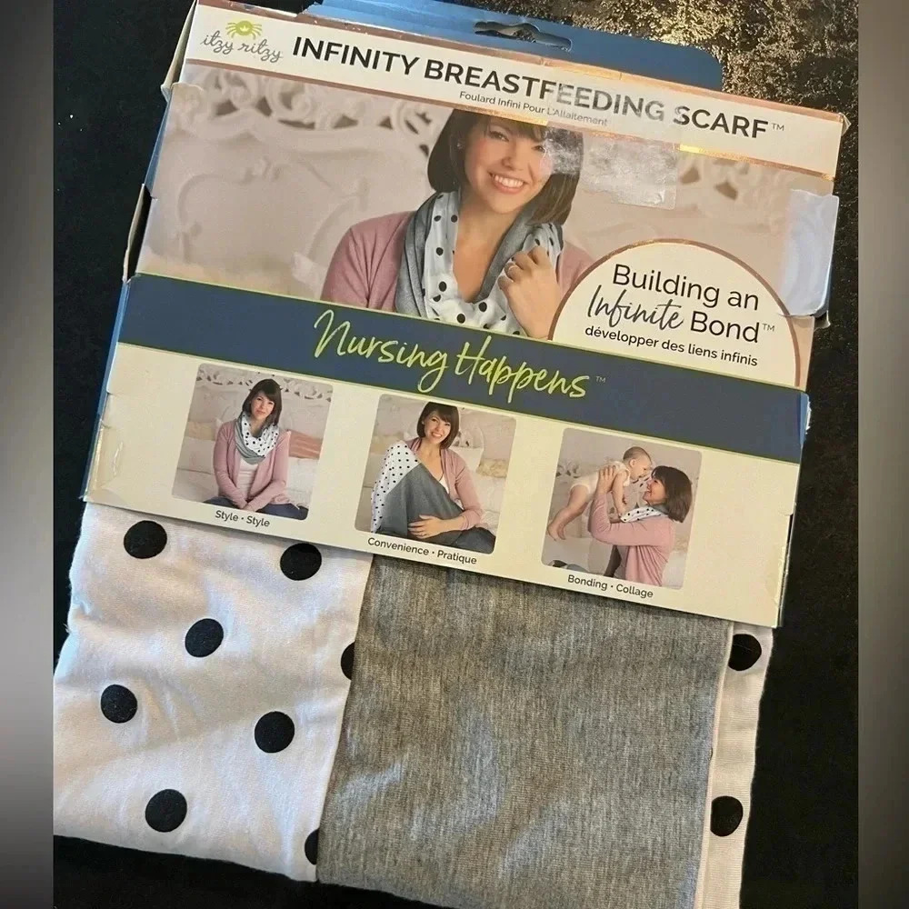 Itzy ritzy nursing scarf cover up polka dot grey baby blanket